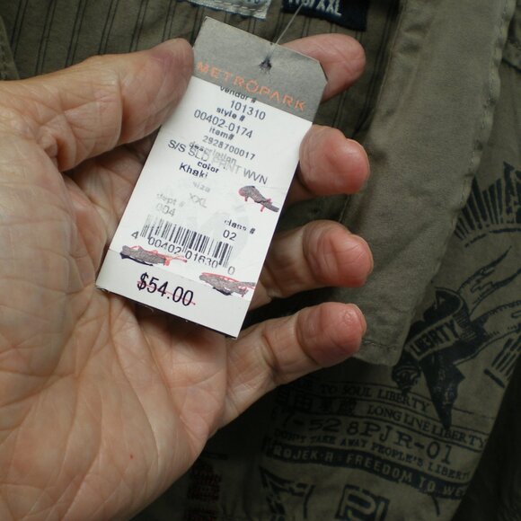 Projek Raw Button Down Short Sleeve Casual Olive Shirt, Size XXL - Picture 8 of 8